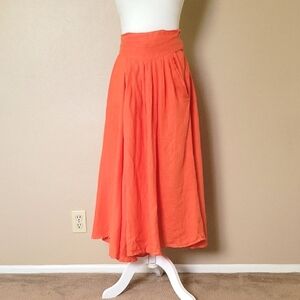 Black Crane Coral Linen Midi Wrap Skirt - Size Small